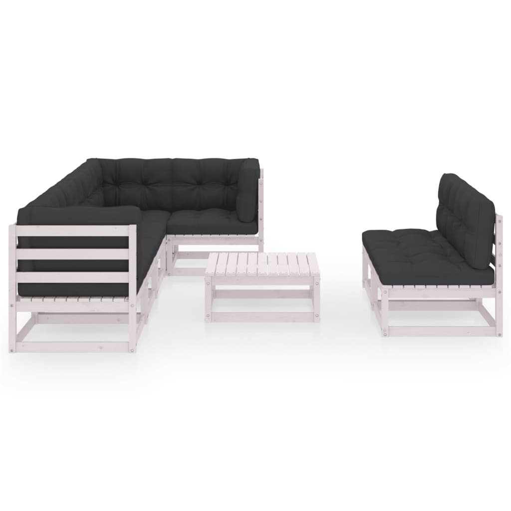 8 pcs conjunto lounge de jardim com almofadões pinho maciço