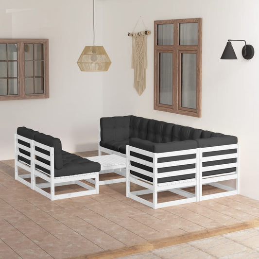 8 pcs conjunto lounge de jardim com almofadões pinho maciço