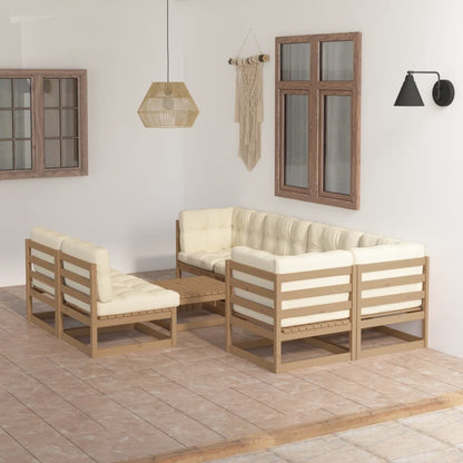 8 pcs conjunto lounge de jardim com almofadões pinho maciço