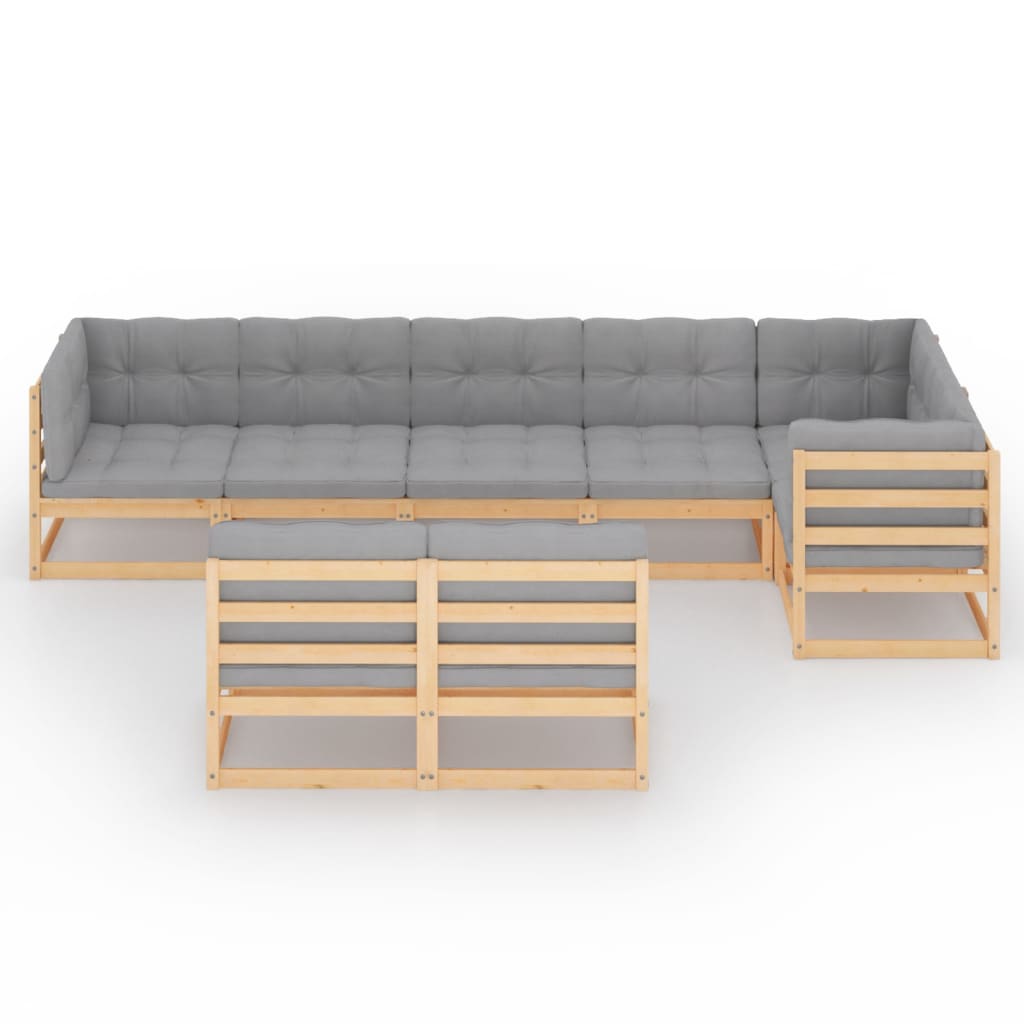 8 pcs conjunto lounge de jardim com almofadões pinho maciço