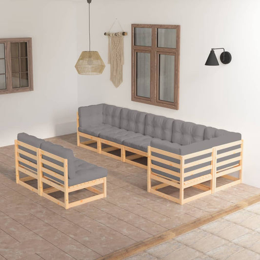 8 pcs conjunto lounge de jardim com almofadões pinho maciço