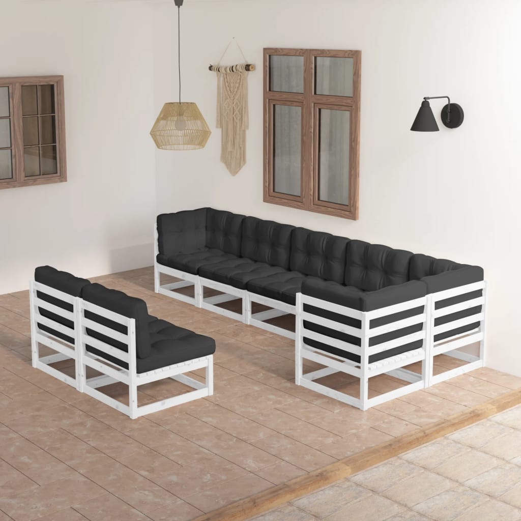 8 pcs conjunto lounge de jardim com almofadões pinho maciço