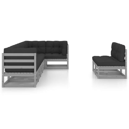 8 pcs conjunto lounge de jardim c/ almofadões pinho maciço