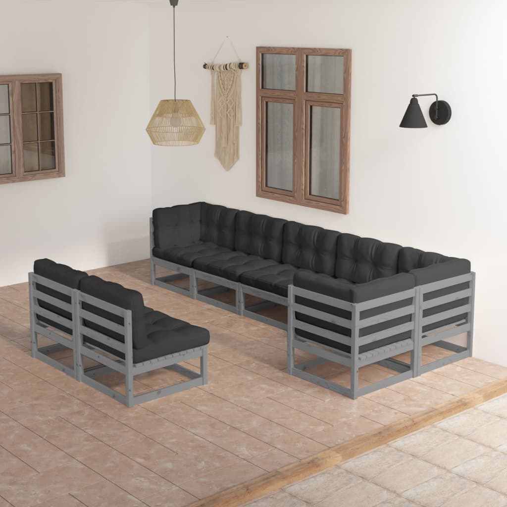 8 pcs conjunto lounge de jardim c/ almofadões pinho maciço