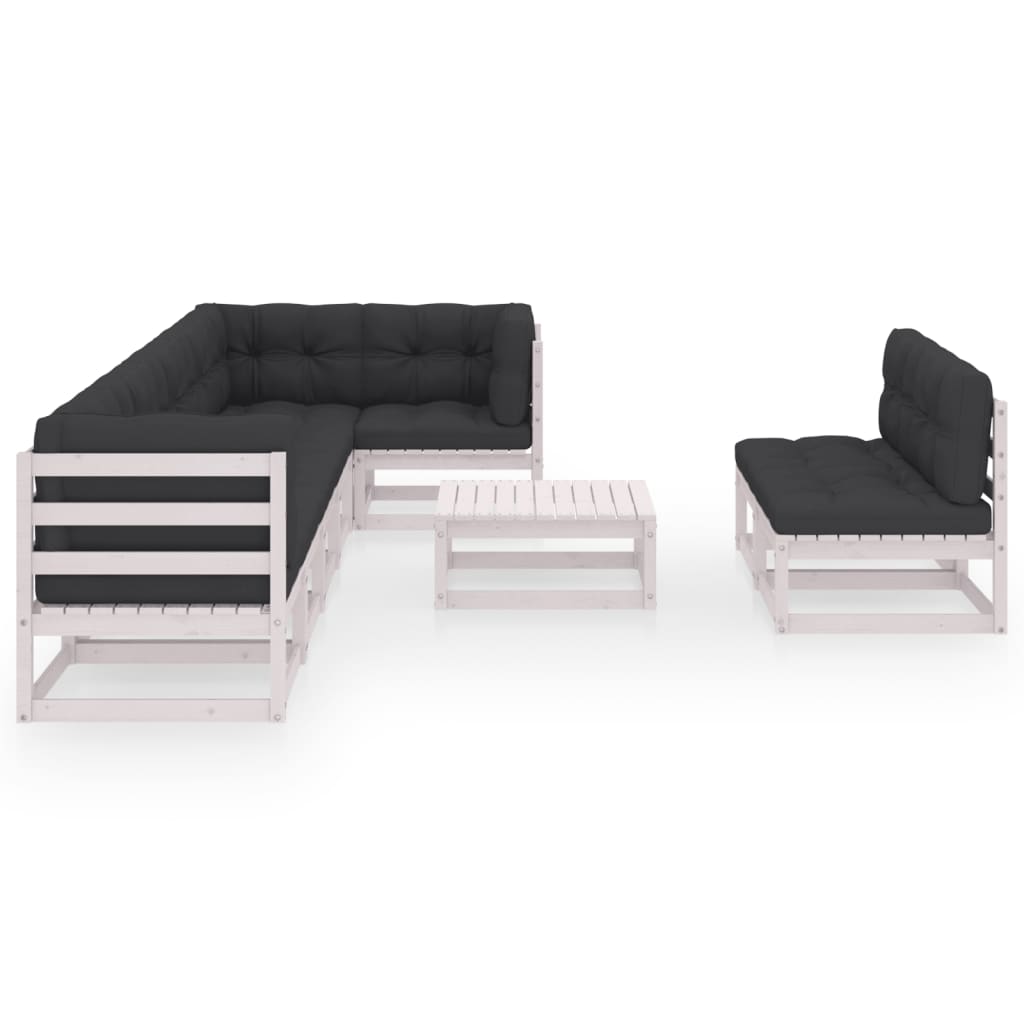 9 pcs conjunto lounge de jardim c/ almofadões pinho maciço