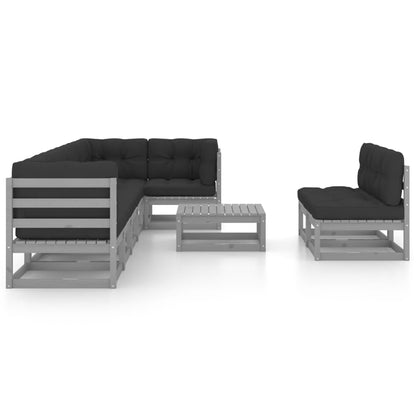 9 pcs conjunto lounge de jardim c/ almofadões pinho maciço