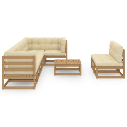 9 pcs conjunto lounge de jardim com almofadões pinho maciço