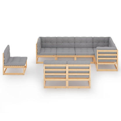 8 pcs conjunto lounge de jardim com almofadões pinho maciço