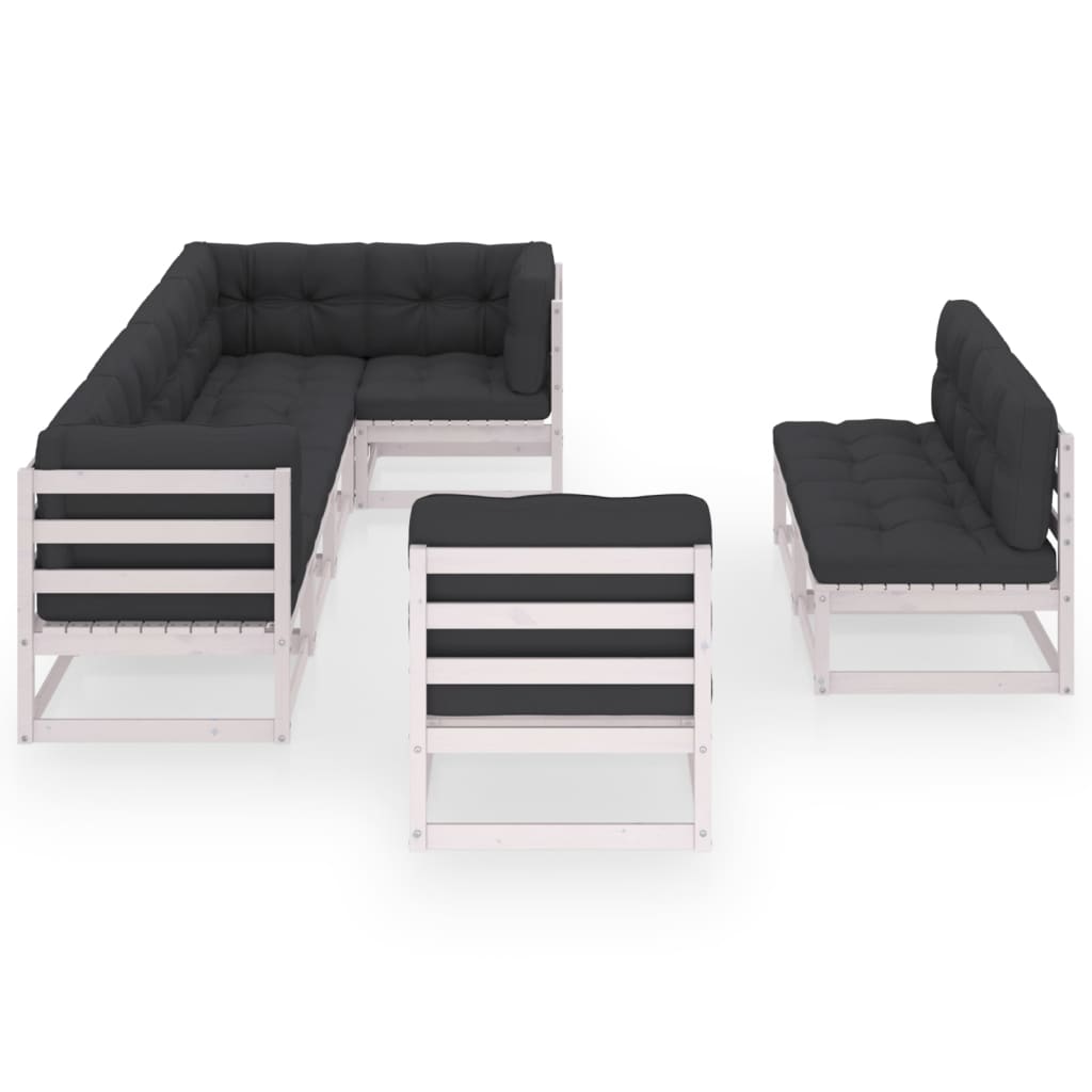 8 pcs conjunto lounge de jardim com almofadões pinho maciço