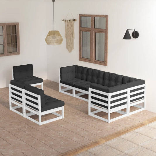 8 pcs conjunto lounge de jardim com almofadões pinho maciço