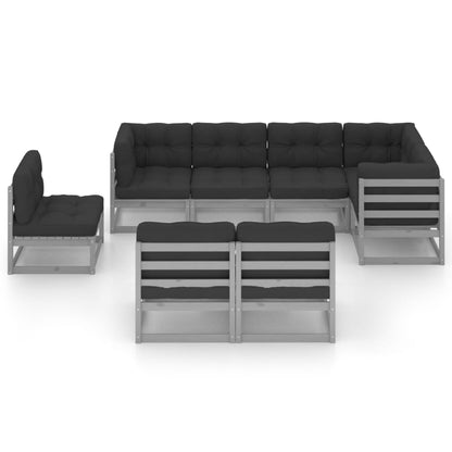 8 pcs conjunto lounge de jardim c/ almofadões pinho maciço