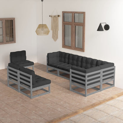 8 pcs conjunto lounge de jardim c/ almofadões pinho maciço