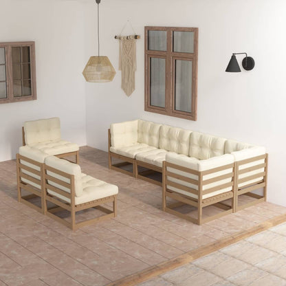 8 pcs conjunto lounge de jardim com almofadões pinho maciço