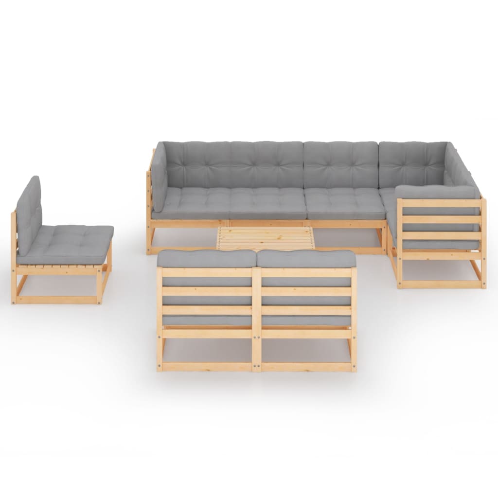 9 pcs conjunto lounge de jardim com almofadões pinho maciço