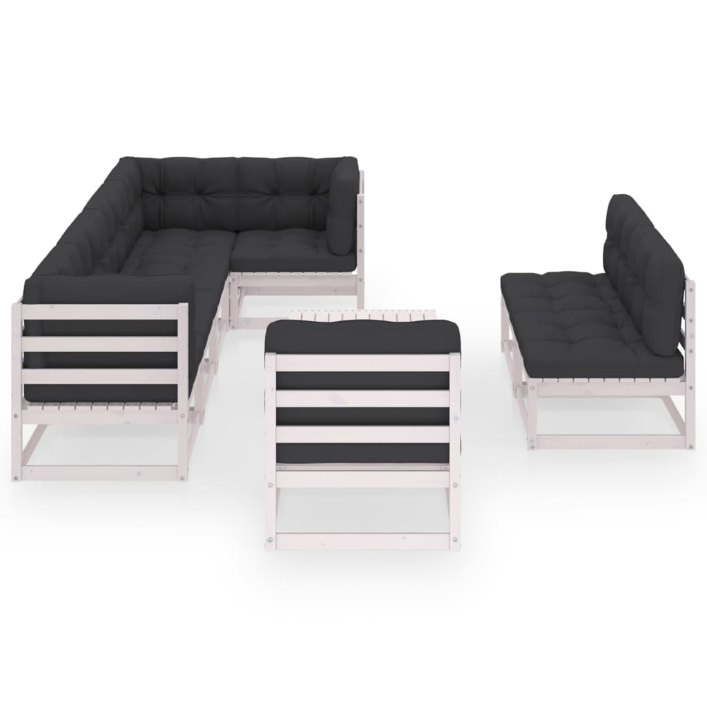 9 pcs conjunto lounge de jardim c/ almofadões pinho maciço