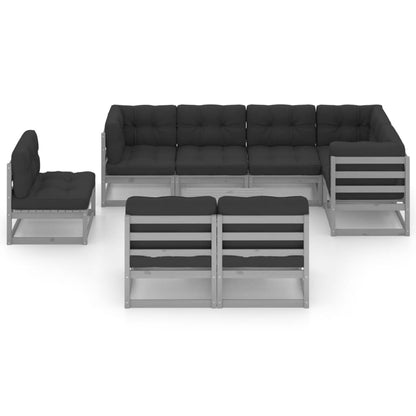 9 pcs conjunto lounge de jardim c/ almofadões pinho maciço