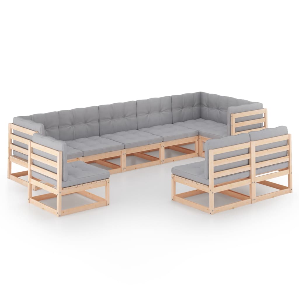 9 pcs conjunto lounge de jardim c/ almofadões pinho maciço