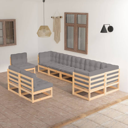 9 pcs conjunto lounge de jardim c/ almofadões pinho maciço