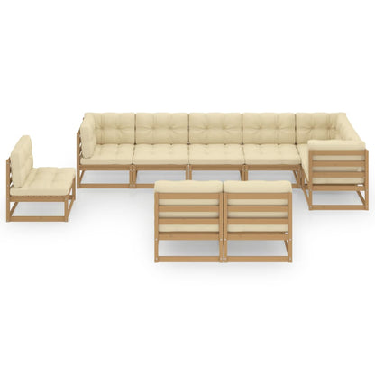 9 pcs conjunto lounge de jardim c/ almofadões pinho maciço