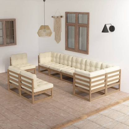 9 pcs conjunto lounge de jardim c/ almofadões pinho maciço