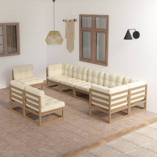 9 pcs conjunto lounge de jardim c/ almofadões pinho maciço