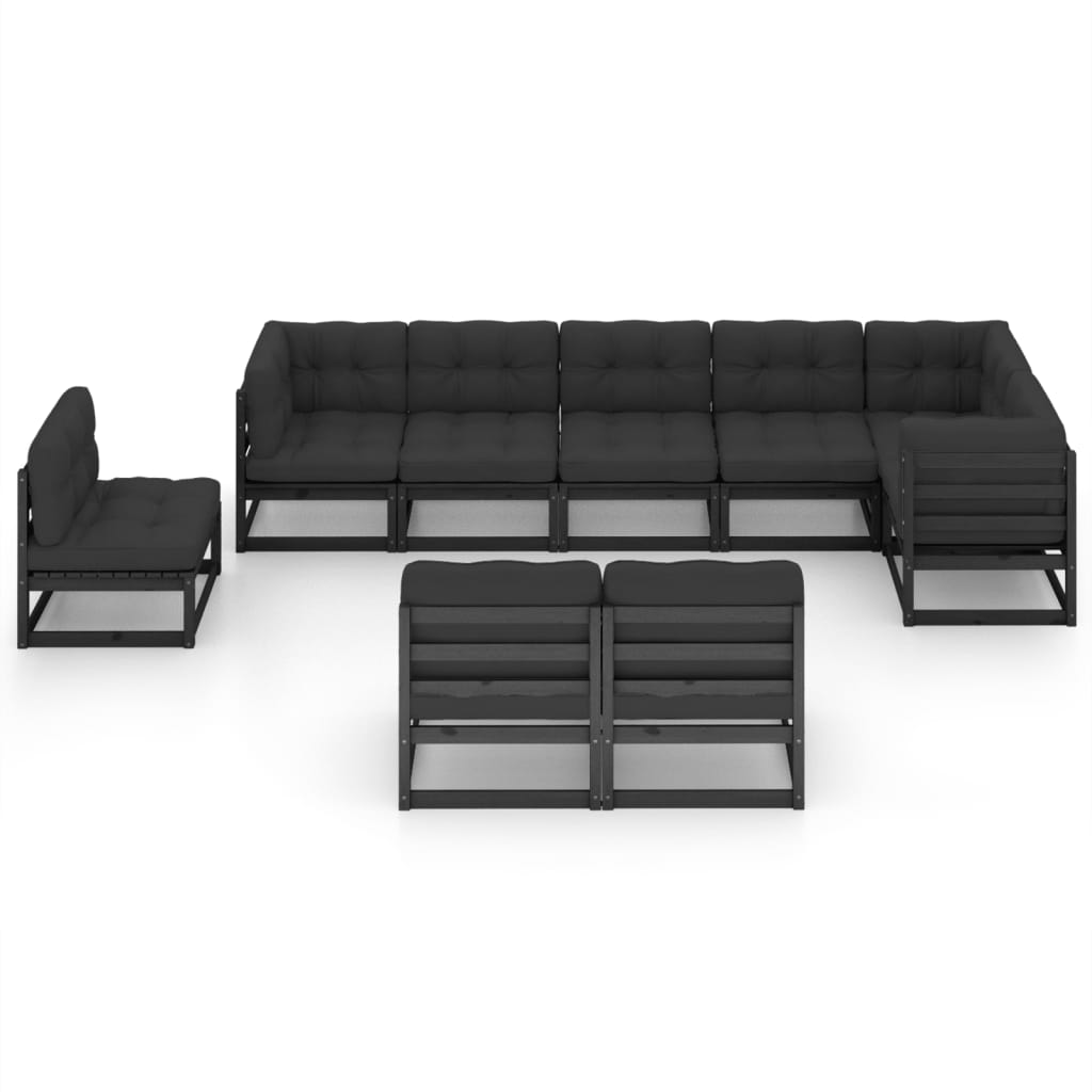 9 pcs conjunto lounge de jardim c/ almofadões pinho maciço