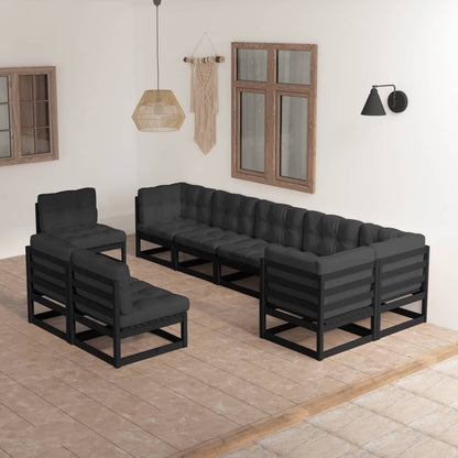 9 pcs conjunto lounge de jardim c/ almofadões pinho maciço