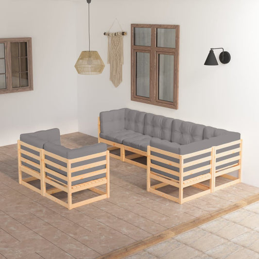 7 pcs conjunto lounge de jardim c/ almofadões pinho maciço