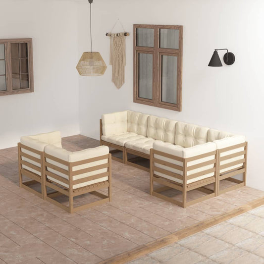 7 pcs conjunto lounge de jardim c/ almofadões pinho maciço