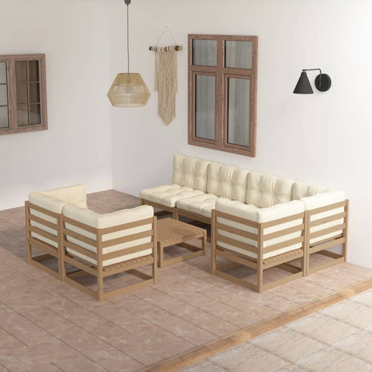 8 pcs conjunto lounge de jardim com almofadões pinho maciço