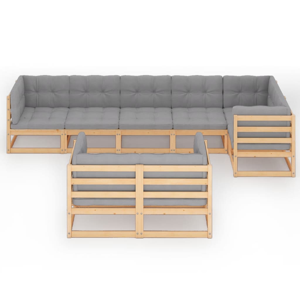 8 pcs conjunto lounge de jardim com almofadões pinho maciço