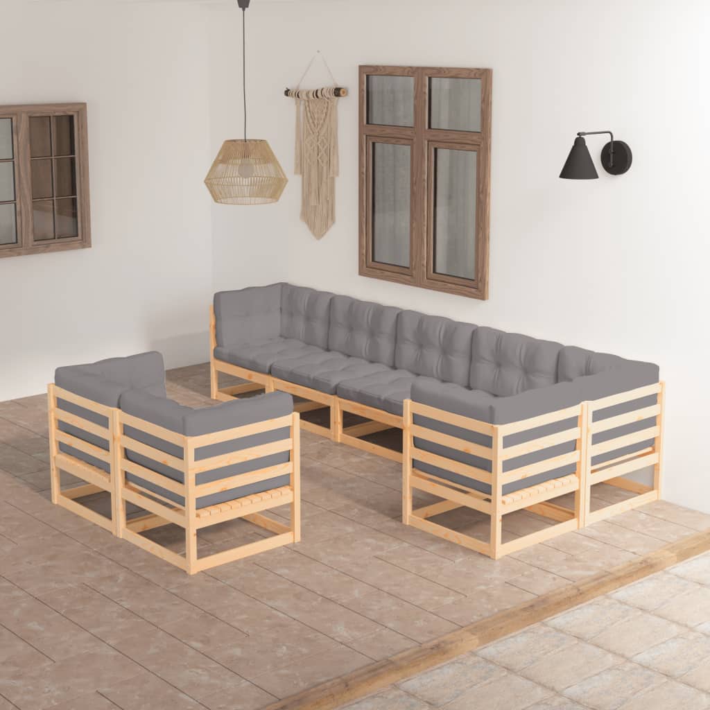 8 pcs conjunto lounge de jardim com almofadões pinho maciço