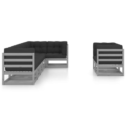 8 pcs conjunto lounge de jardim c/ almofadões pinho maciço