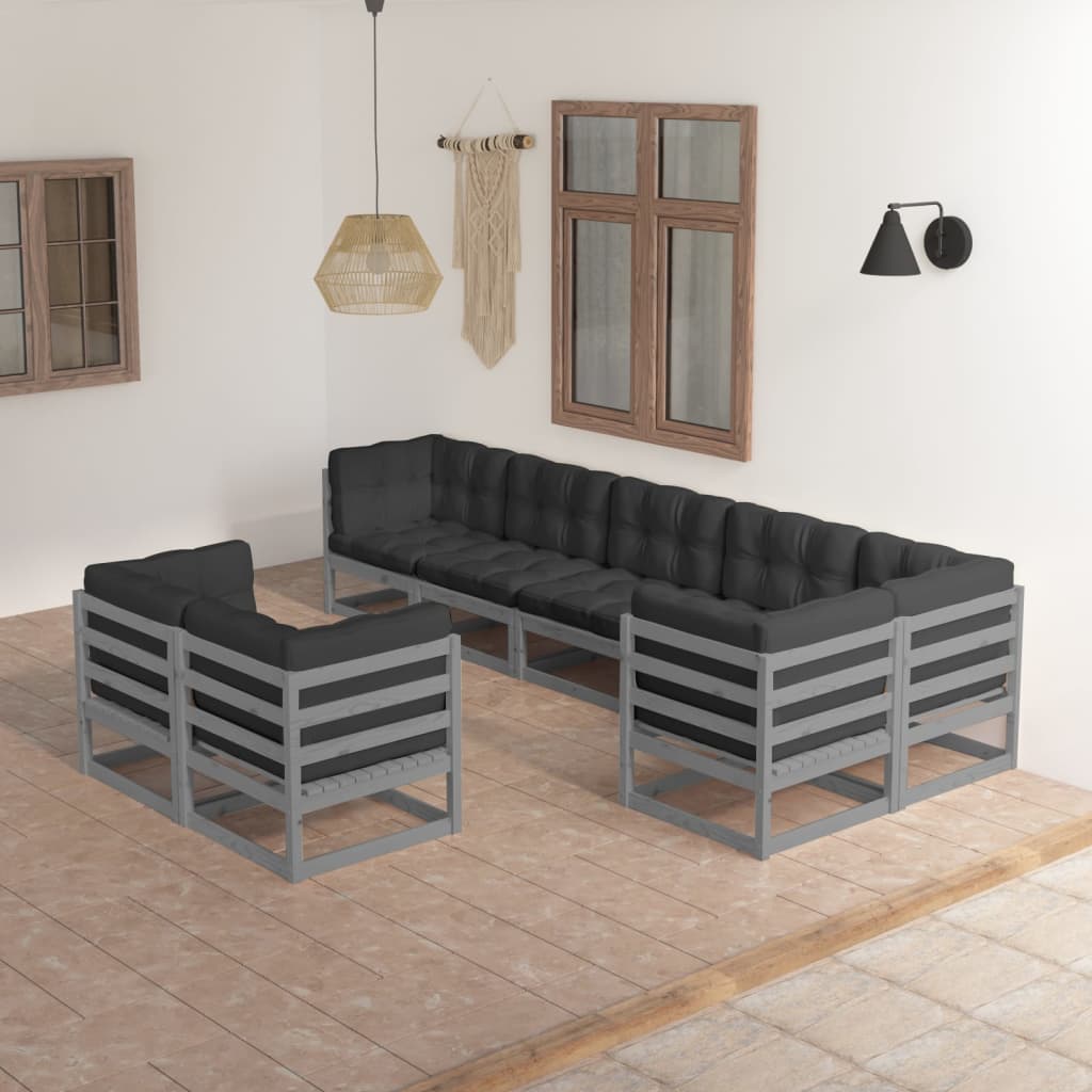 8 pcs conjunto lounge de jardim c/ almofadões pinho maciço