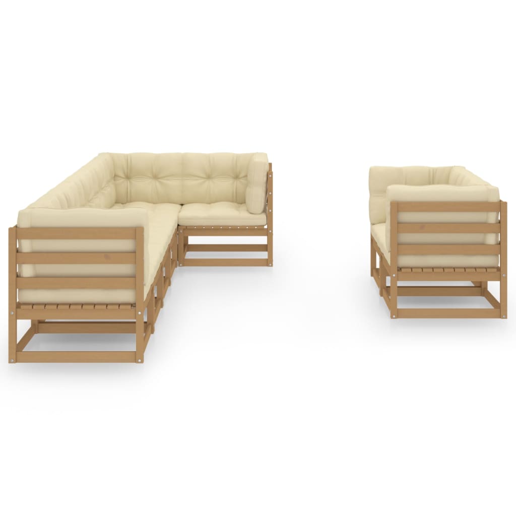 8 pcs conjunto lounge de jardim com almofadões pinho maciço