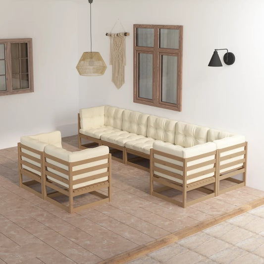 8 pcs conjunto lounge de jardim com almofadões pinho maciço