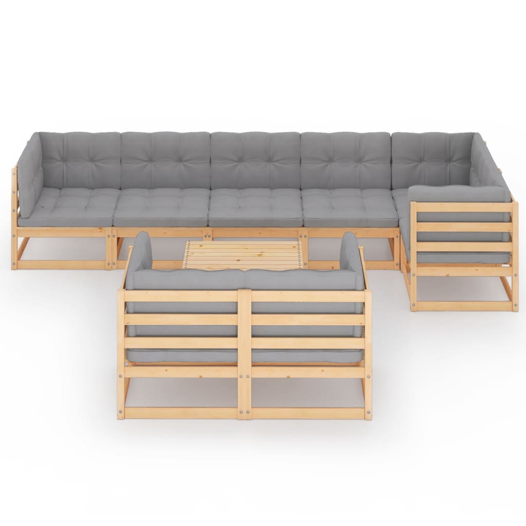 9 pcs conjunto lounge de jardim com almofadões pinho maciço