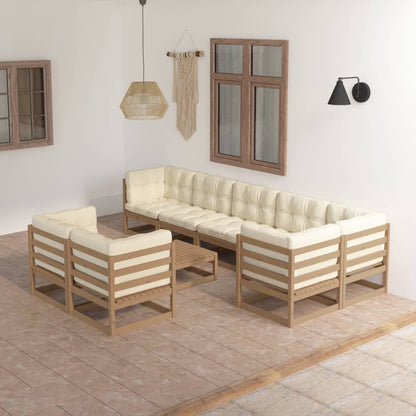 9 pcs conjunto lounge de jardim c/ almofadões pinho maciço