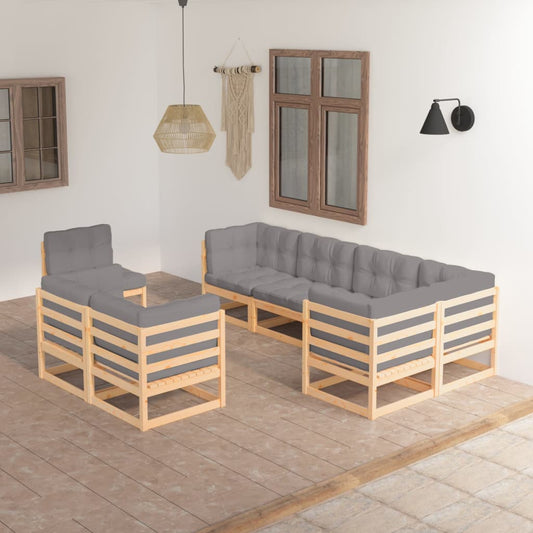 8 pcs conjunto lounge de jardim com almofadões pinho maciço