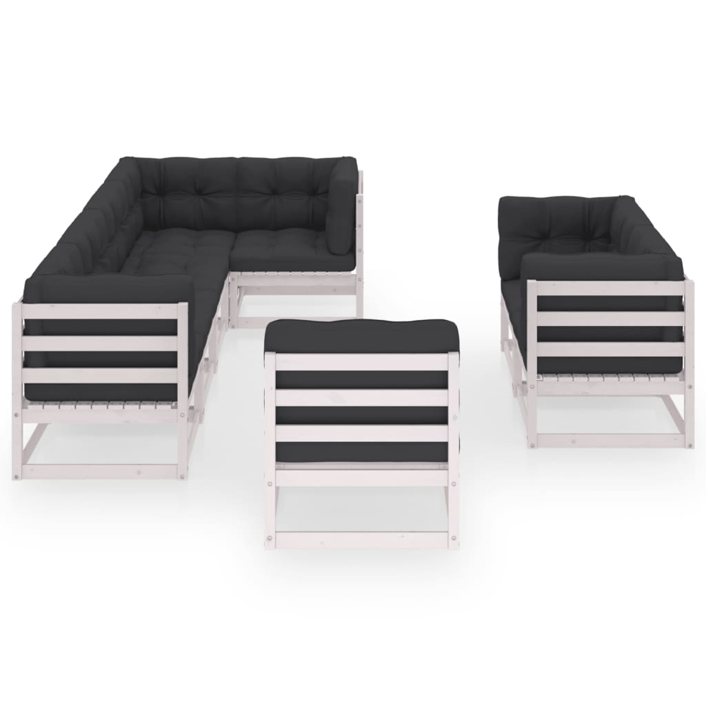 8 pcs conjunto lounge de jardim com almofadões pinho maciço