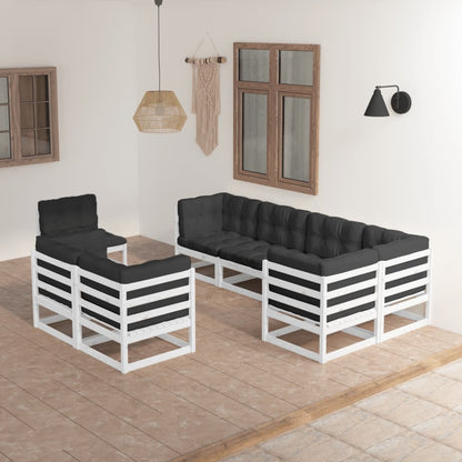 8 pcs conjunto lounge de jardim com almofadões pinho maciço