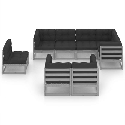 8 pcs conjunto lounge de jardim c/ almofadões pinho maciço