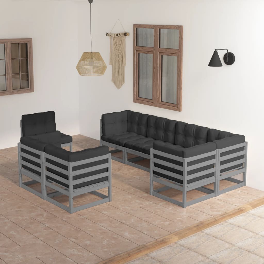 8 pcs conjunto lounge de jardim c/ almofadões pinho maciço