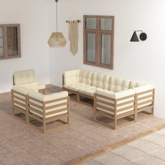 8 pcs conjunto lounge de jardim com almofadões pinho maciço