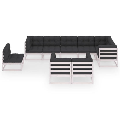 9 pcs conjunto lounge de jardim c/ almofadões pinho maciço