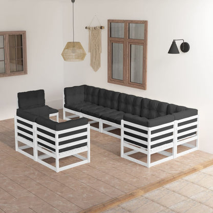 9 pcs conjunto lounge de jardim c/ almofadões pinho maciço