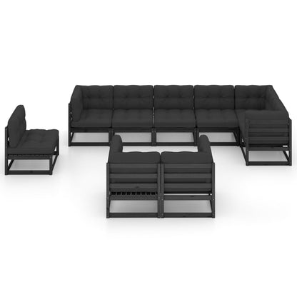 9 pcs conjunto lounge de jardim c/ almofadões pinho maciço