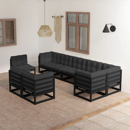 9 pcs conjunto lounge de jardim c/ almofadões pinho maciço