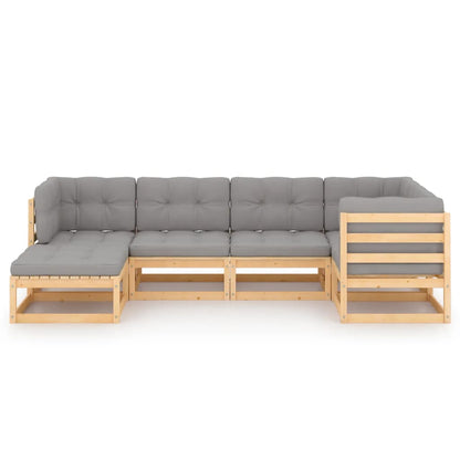 6 pcs conjunto lounge de jardim com almofadões pinho maciço