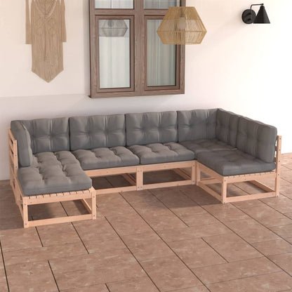 6 pcs conjunto lounge de jardim com almofadões pinho maciço